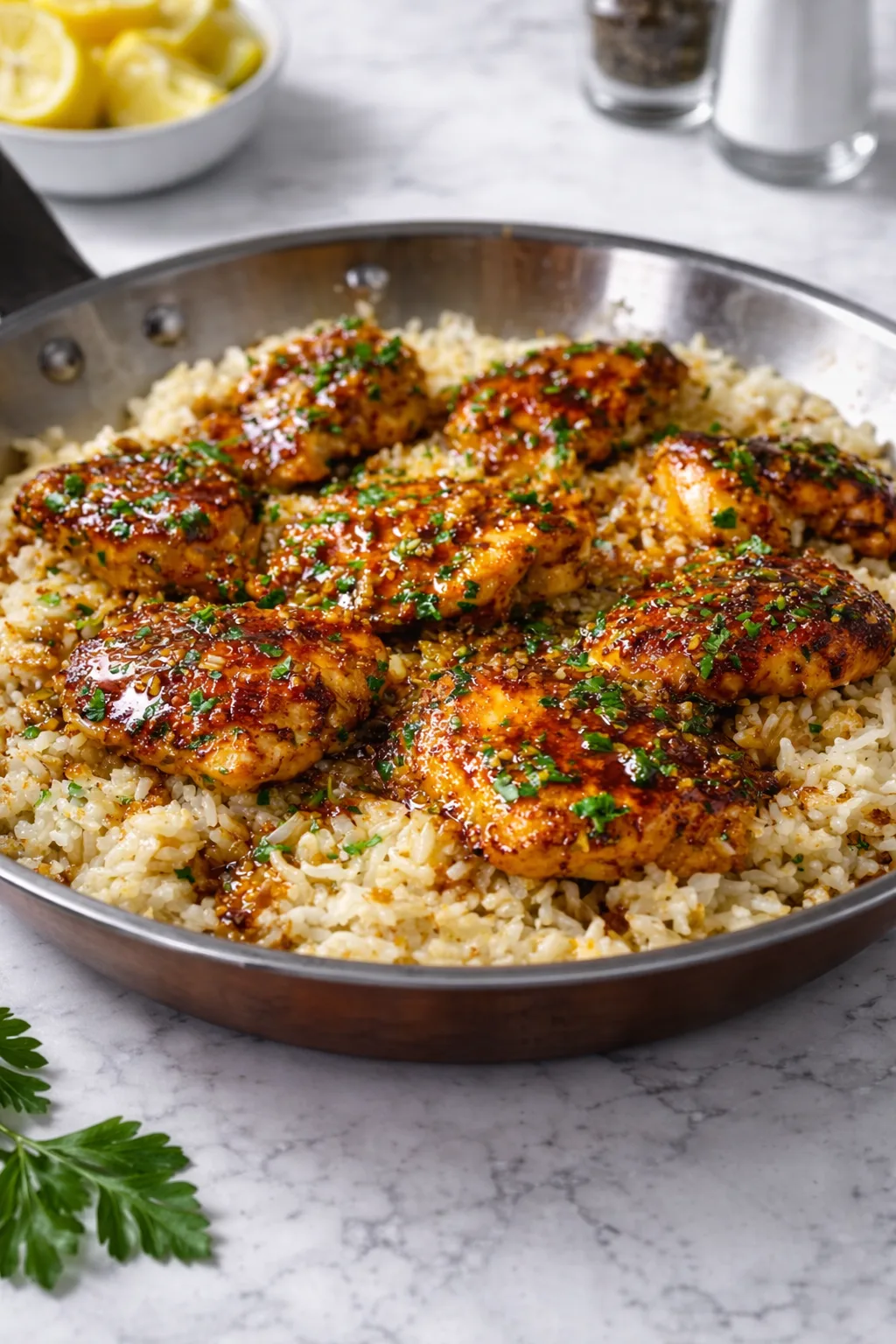 One-Pan Honey Butter Garlic Chicken & Rice