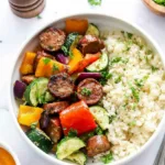 10 Minute Air Fryer Chicken Sausage and Veggies