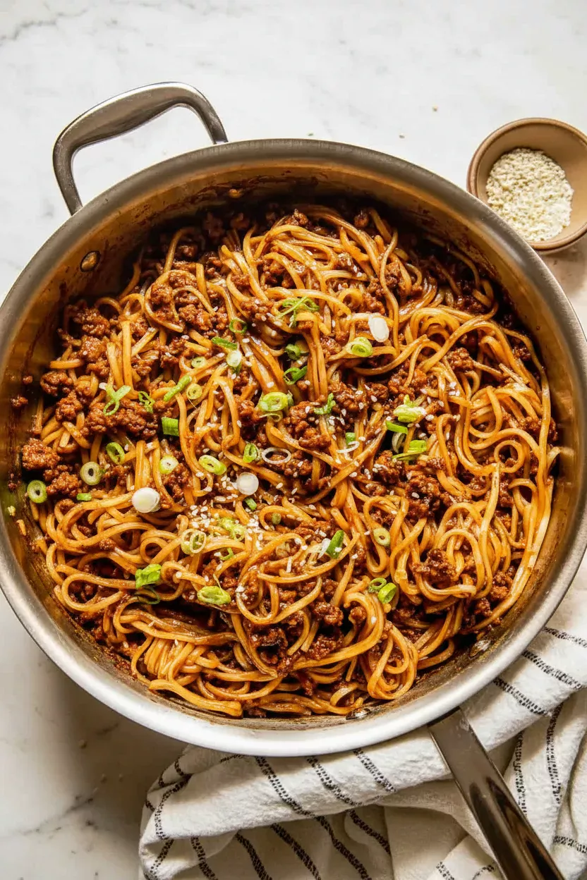 Mongolian Ground Beef Noodles Recipe