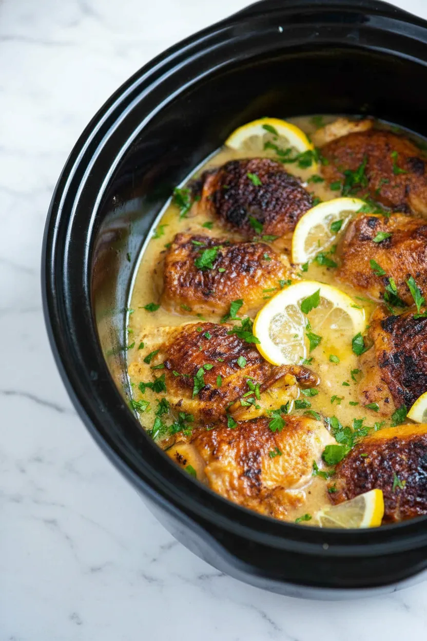 Slow Cooker Lemon Herb Chicken Thighs