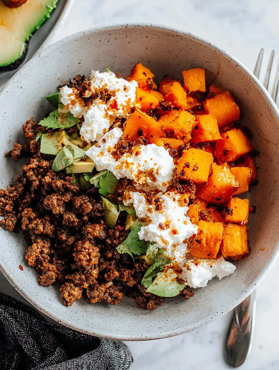 Cottage Cheese Sweet Potato Beef Bowl